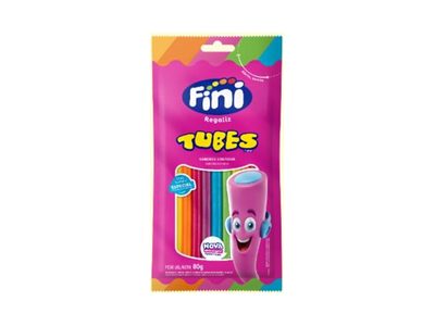 Bala Fini Tubes Sortidos Coloridos Recheio Azul 80g